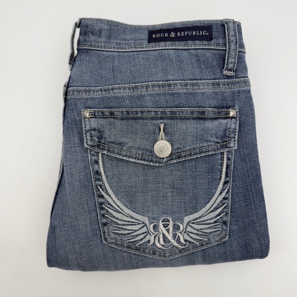 Rock & Republic Kendall Jeans Women's Size 12 Straight‎ Leg Embroidered Pockets - Picture 1 of 7